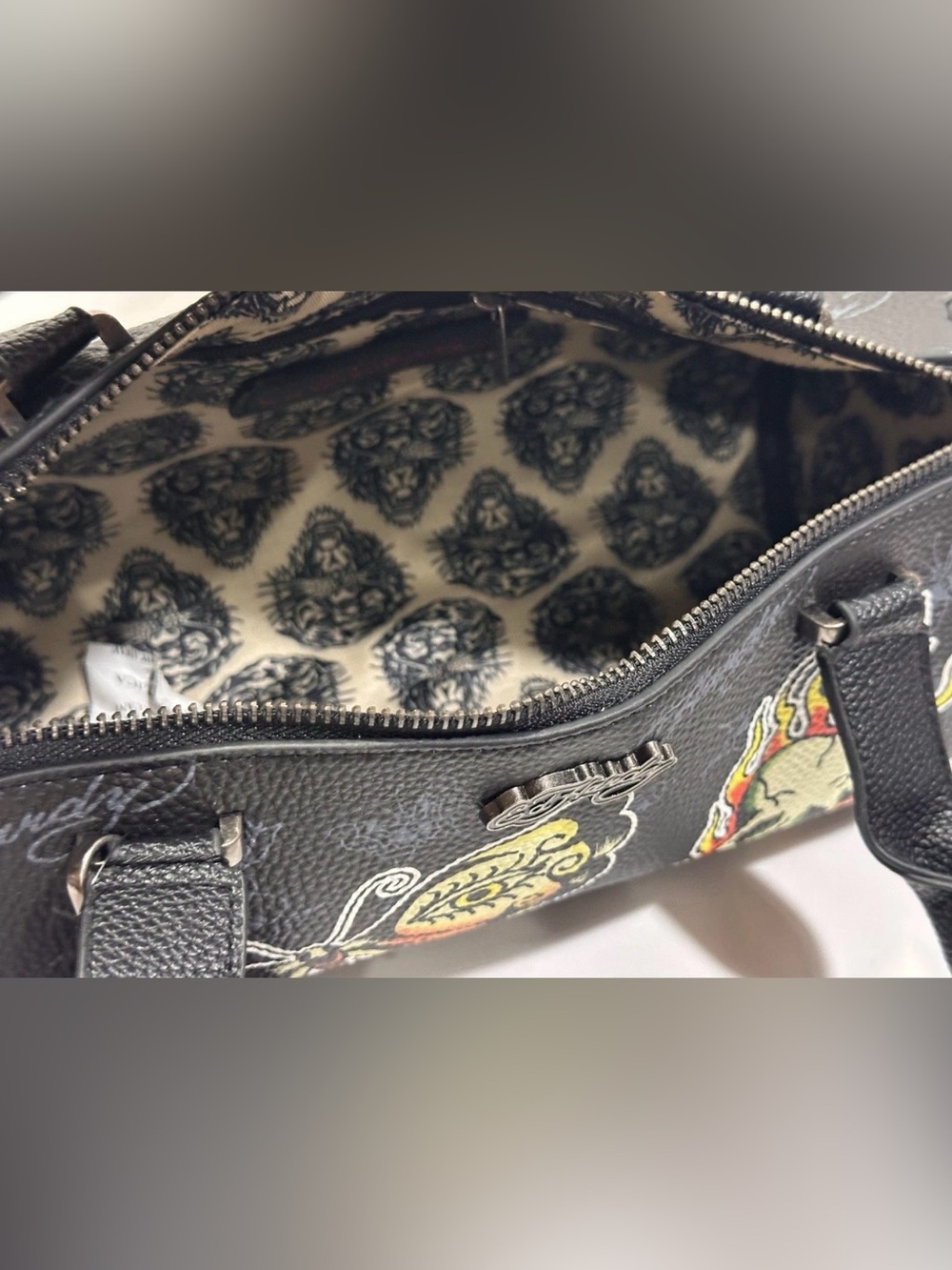 Ed Hardy Black Skull & Butterfly Barrel Handbag - Picture 7 of 8